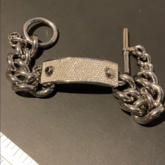 Michael Kors bracelet silver pave toggle logo MK - Picture 7 of 8